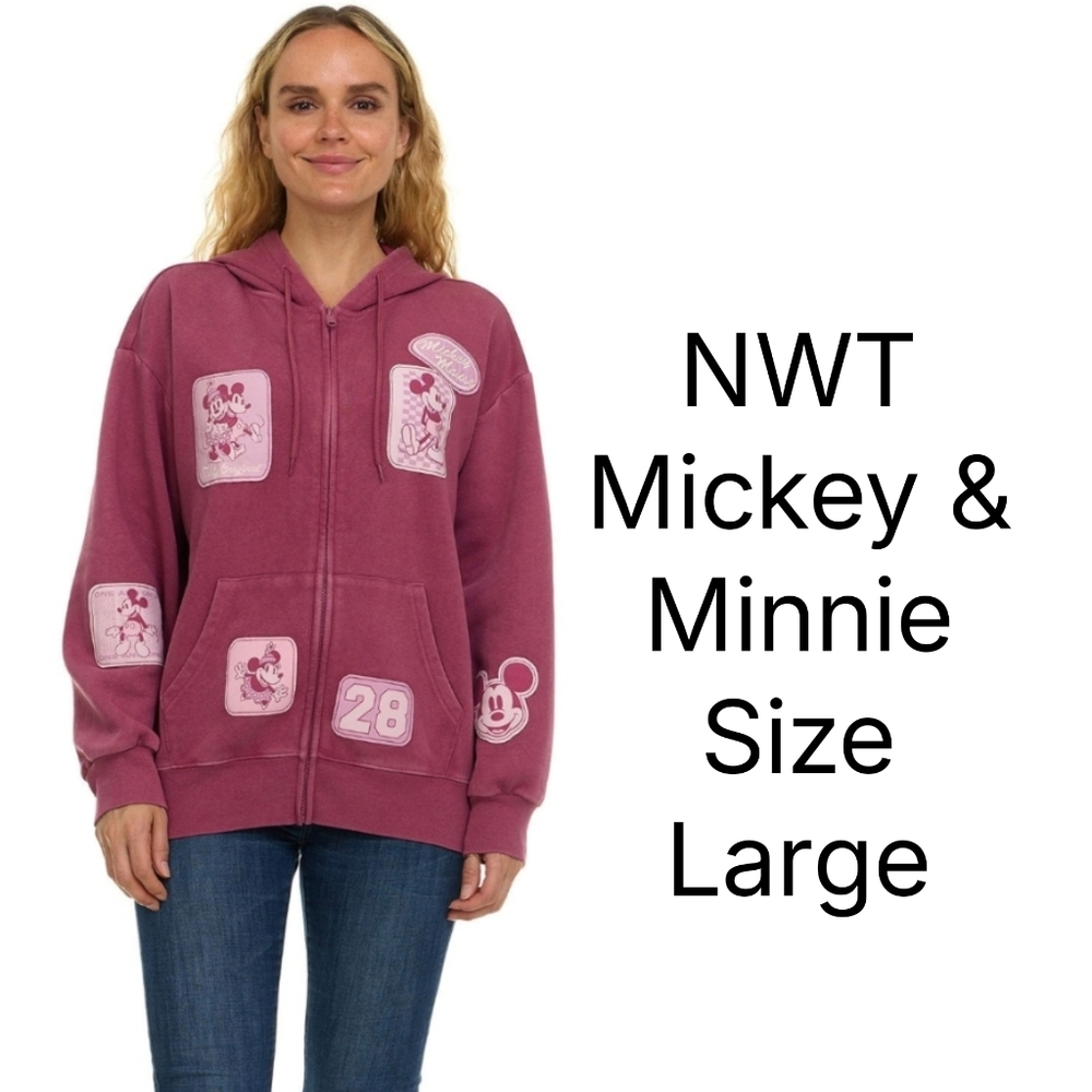 NWT Full Zip Disney Mickey And Minnie Full Zip Sweatshirt Size Large